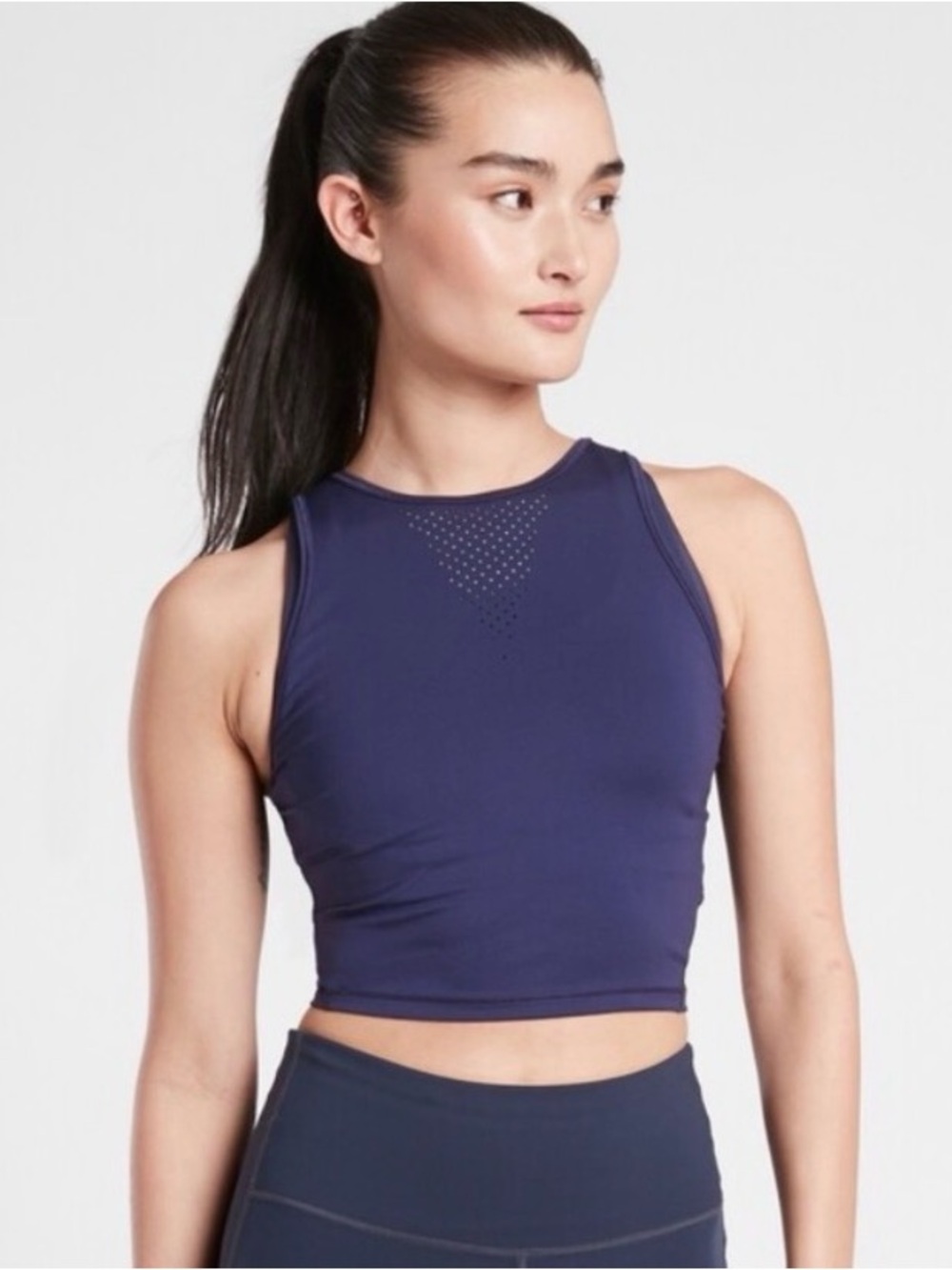 Athleta Navy Accelerate Crop Tank Top Medium-High Impact Sweat Wicking Size S